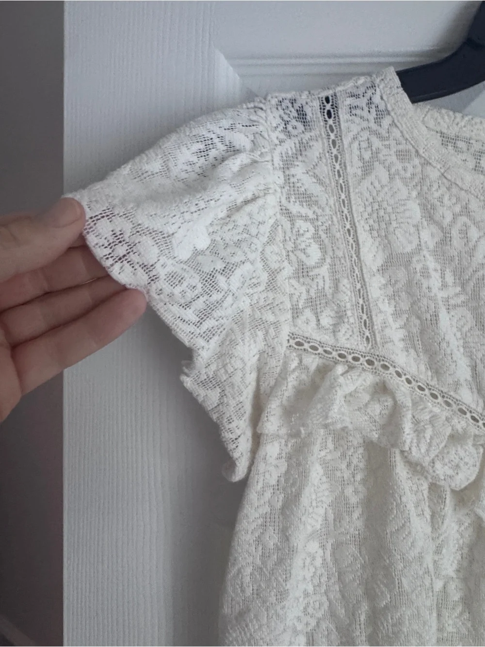 LOFT Lace and Ruffle Knit Short Sleeve Top, Cottagecore, Romantic Lace Top